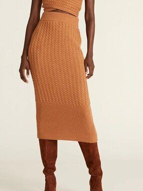 Amur Renata Tube Knit Sweater Wool Skirt in Pecan Brown Size M